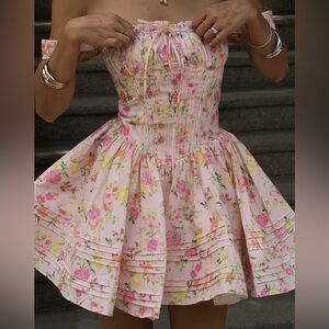 HOUSE OF CB Natassia Pink Meadow Cotton Mini Dress S Regular Length Cup A-C NWOT